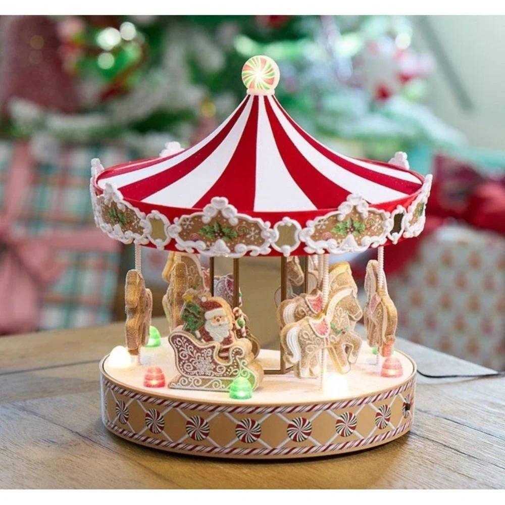 Cracker Barrel Gingerbread Carousel Spinning Christmas Centerpiece Holiday Decor
